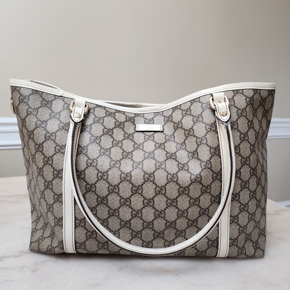 Authentic Gucci Beige and White Joy Tote Bag